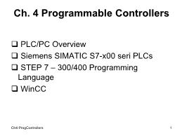 Bài giảng Các hệ thống tin học công nghiệp - Chương 4: Programmable Controllers