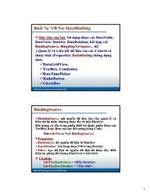 Bài giảng Lập trình ứng dụng Windows Form in VB.NET 2005 - Buổi 7: VB.NET DataBinDing, kiểm soát nhập liệu