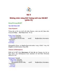 Lập trình VB.NET - Bài 5: Những chắc năng đối tượng mới của VB.NET (Phần 2)