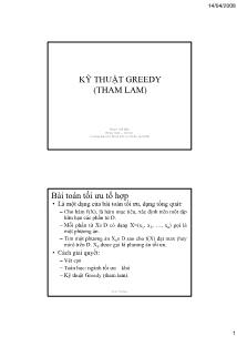 Bài giảng Phân tích và thiết kế thuật toán - Phạm Thế Bảo - Chương 9: Kỹ thuật Greedy (Tham Lam)