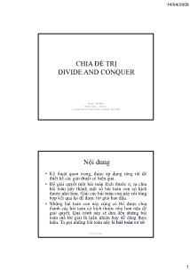 Bài giảng Phân tích và thiết kế thuật toán - Phạm Thế Bảo - Chương 8: Chia để trị Divide and conquer